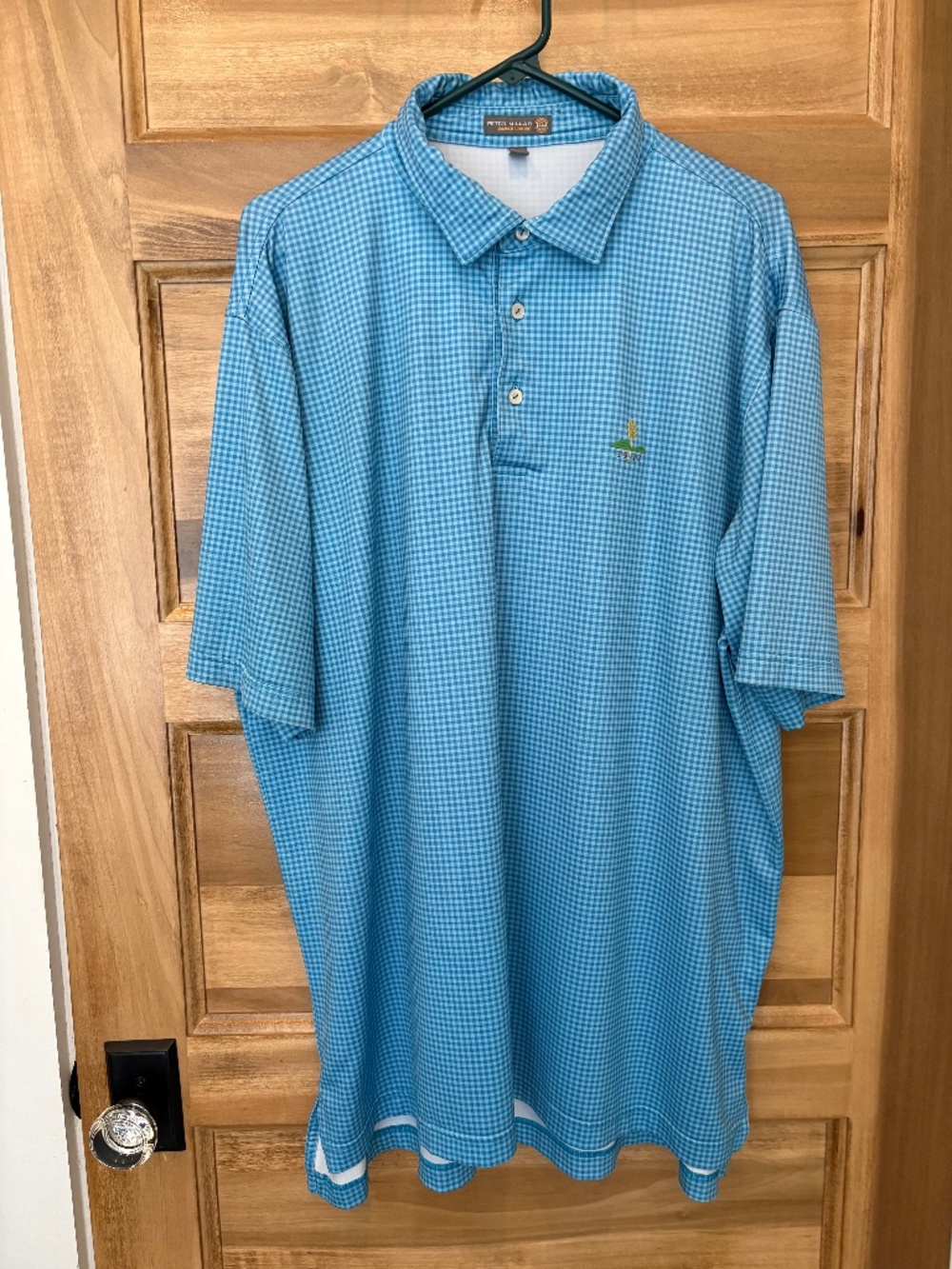 Peter Millar Golf Polo Shirt Summer Comfort Blue Gingham Check XL